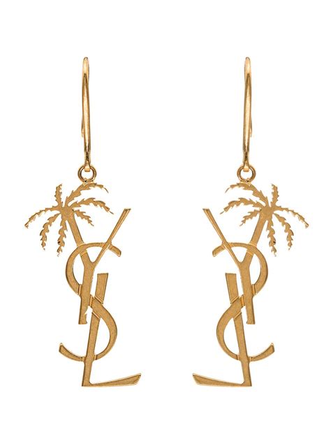 ysl palm tree earrings gold|st laurent silver monogram palm earrings.